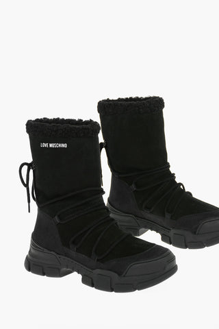 LOVE 4cm Suede TREK45 Boots with Laces and Faux Fur Detail