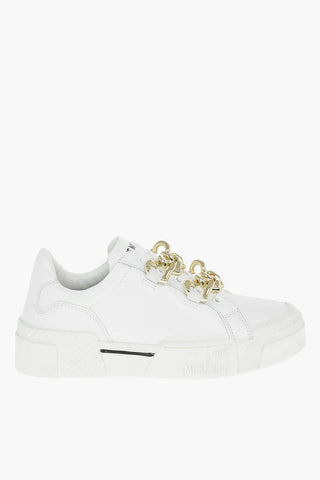 Love Sneakers Basse TEXTURE50 in Pelle con Catena Dorata Decorativa