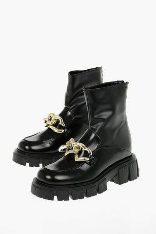 LOVE 5,5cm Embellished Chain Leather WTASSEL50 Boots with Chunkly Sole