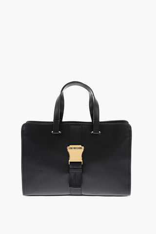 LOVE Faux Leather Solid Color SAFETY Tote Bag with Golden Buckle