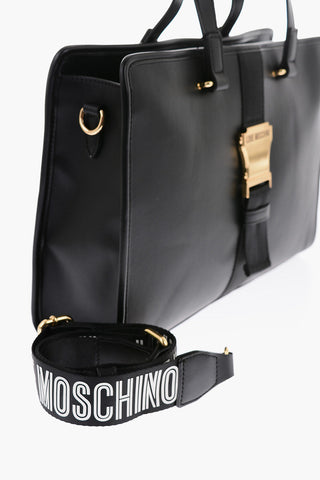 LOVE Faux Leather Solid Color SAFETY Tote Bag with Golden Buckle