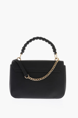 LOVE Faux Leather Bag with Braided Handle and Embellished Golden Chain