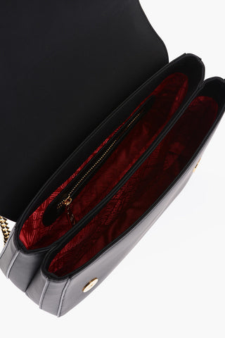 LOVE Faux Leather Bag with Braided Handle and Embellished Golden Chain