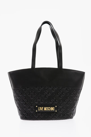 LOVE Vegan Leather Quilted Tote Bag with Embossed Logo