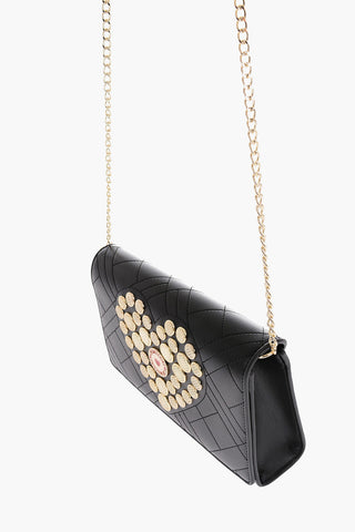 LOVE Quilted Faux Leather Bag with Golden Round Applications