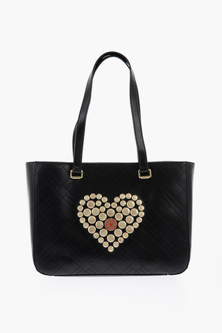 LOVE Borsa Tote in Ecopelle con Applicazioni Rotonde Dorate