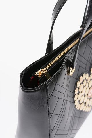 LOVE Borsa Tote in Ecopelle con Applicazioni Rotonde Dorate
