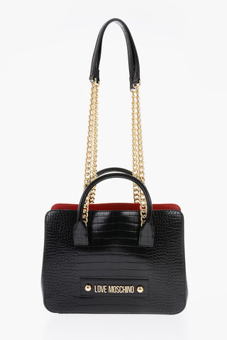 LOVE Borsa Tote in Ecopelle Effetto Coccodrillo con Tracolla a Catena