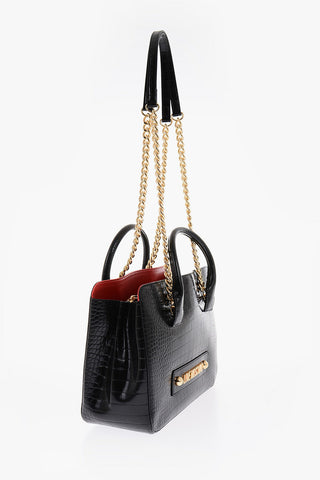 LOVE Borsa Tote in Ecopelle Effetto Coccodrillo con Tracolla a Catena