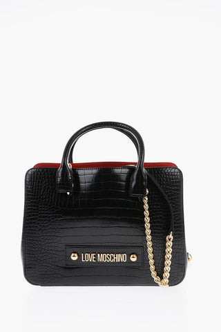 LOVE Borsa Tote in Ecopelle Effetto Coccodrillo con Tracolla a Catena
