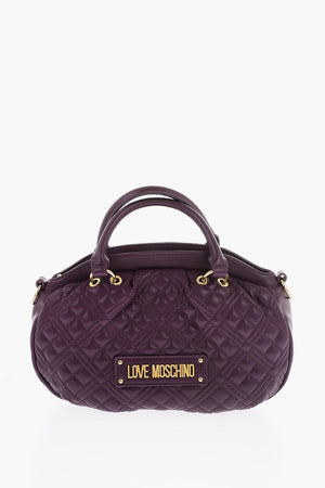 LOVE Quilted Faux Leather Bag With Double Handle And Removable Shoulder Strap