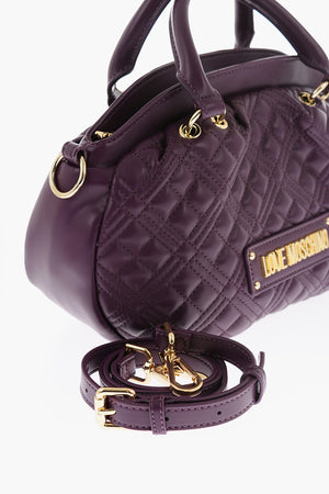 LOVE Quilted Faux Leather Bag With Double Handle And Removable Shoulder Strap