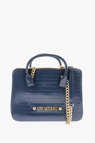 LOVE Borsa Tote in Ecopelle Effetto Coccodrillo con Tracolla a Catena