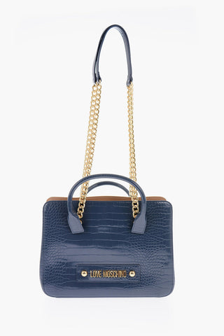 LOVE Borsa Tote in Ecopelle Effetto Coccodrillo con Tracolla a Catena