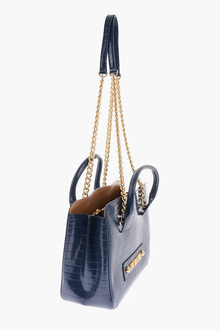 LOVE Borsa Tote in Ecopelle Effetto Coccodrillo con Tracolla a Catena