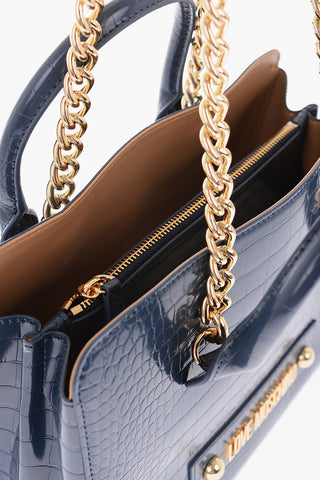 LOVE Borsa Tote in Ecopelle Effetto Coccodrillo con Tracolla a Catena