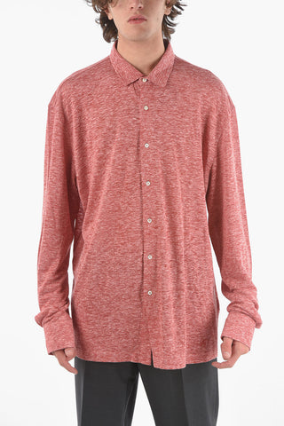 Polo Neck Long-sleeved Flax Sweater with Front Buttoning