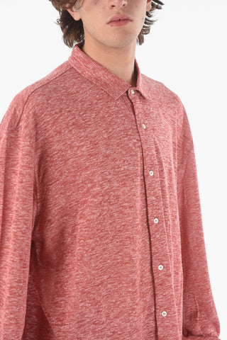 Polo Neck Long-sleeved Flax Sweater with Front Buttoning