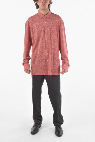 Polo Neck Long-sleeved Flax Sweater with Front Buttoning