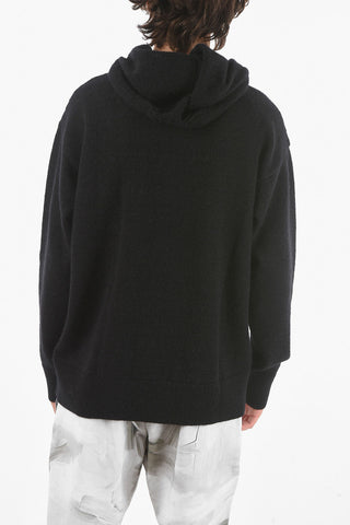 Maglia in Misto Lana con Cappuccio e Logo Frontale