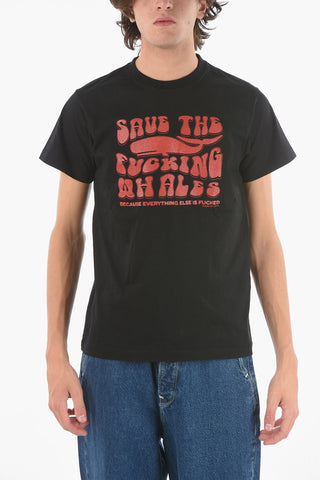 Short Sleeved Printed SAVE THE WHALES Crewneck T-shirt