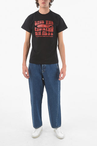 Short Sleeved Printed SAVE THE WHALES Crewneck T-shirt