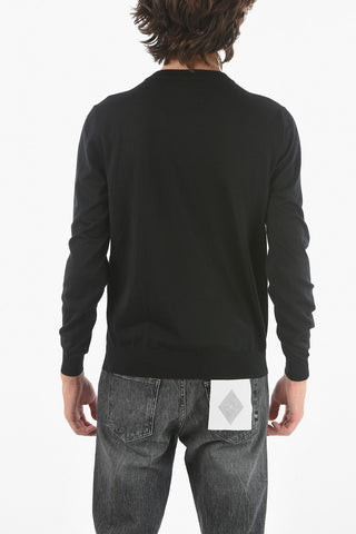 Crewneck Wool Sweater With Leather Details