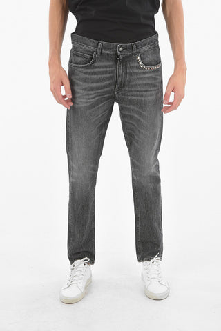 5 Pockets Jeans With Squared Studs 17 cm