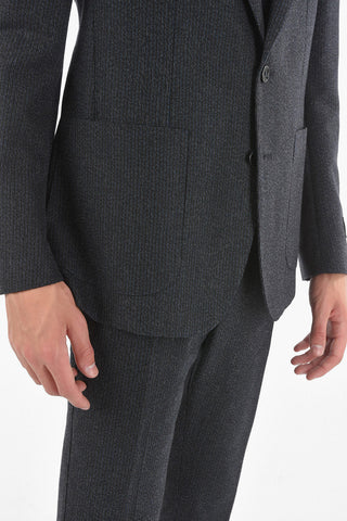 Virgin Wool-blend Tailored Blazer with Ribbed Velour Lapel