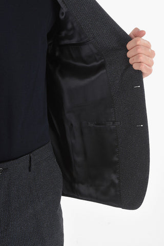 Virgin Wool-blend Tailored Blazer with Ribbed Velour Lapel