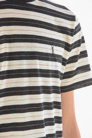 Crew Neck Balanced Stripe Wool T-Shirt