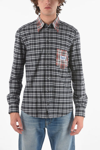 Camicia A Quadri Con Taschino E Collo Italiano