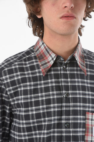 Camicia A Quadri Con Taschino E Collo Italiano