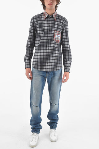 Camicia A Quadri Con Taschino E Collo Italiano