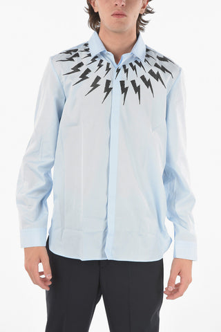 Popeline Slim Fit CHALK FAIR-ISLE THUNDERBOLT Shirt