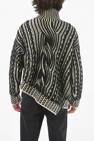 Maglione In Misto Lana Asimmetrico Con Zip Laterali