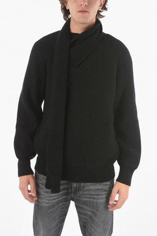 Maglione In Lana Scollo A V Con Sciarpa