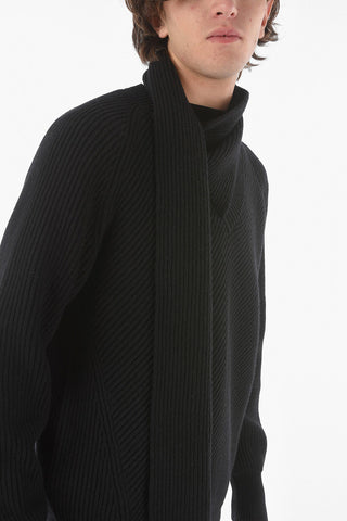 Maglione In Lana Scollo A V Con Sciarpa