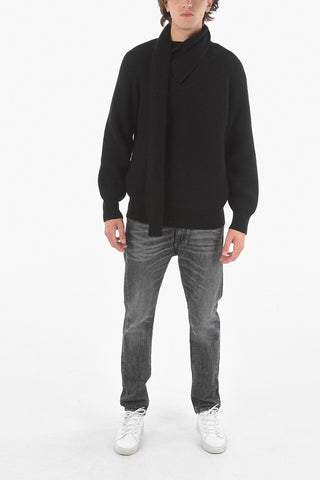 Maglione In Lana Scollo A V Con Sciarpa