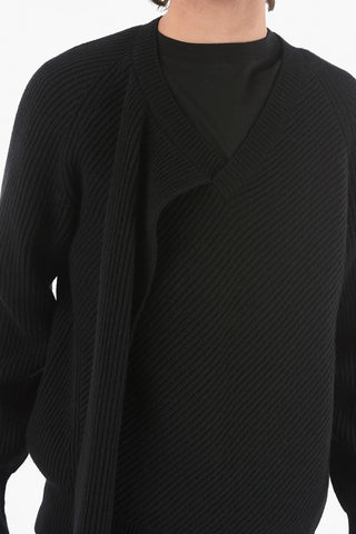 Maglione In Lana Scollo A V Con Sciarpa