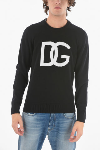 Constrasting Logo Wool Crewneck Sweater