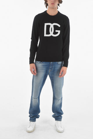 Constrasting Logo Wool Crewneck Sweater
