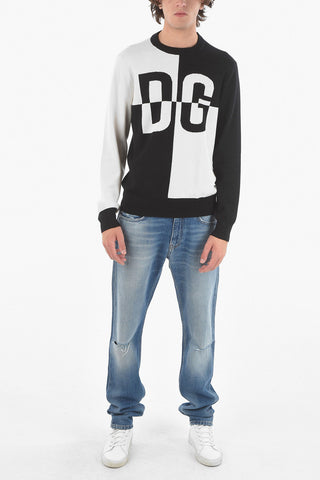 Constrasting Logo Wool Crewneck Sweater