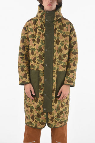 Camo Motif Quilted Parka with Contrasting Maxi Pockets