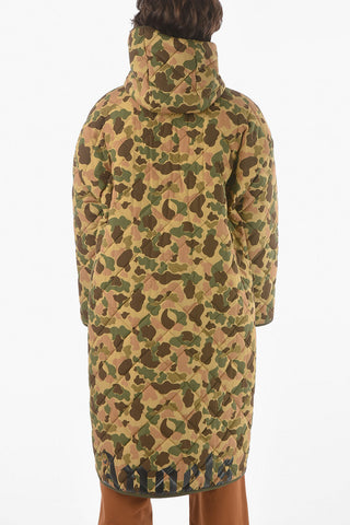 Camo Motif Quilted Parka with Contrasting Maxi Pockets