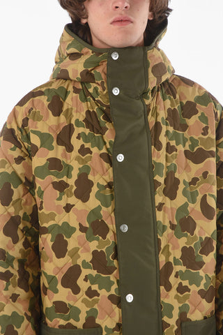 Camo Motif Quilted Parka with Contrasting Maxi Pockets