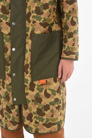 Camo Motif Quilted Parka with Contrasting Maxi Pockets