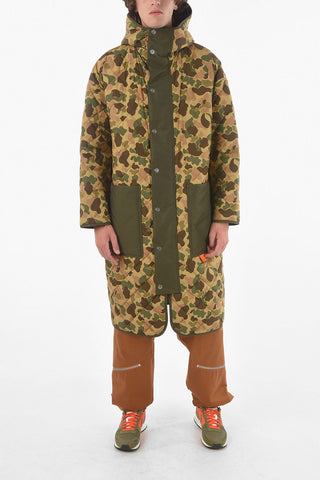 Camo Motif Quilted Parka with Contrasting Maxi Pockets