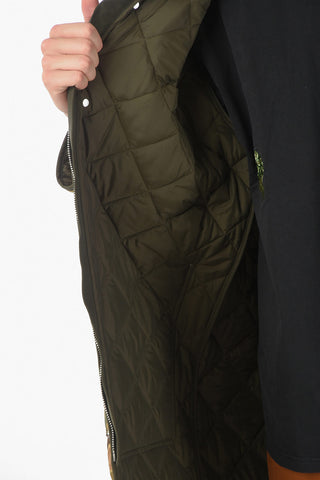 Camo Motif Quilted Parka with Contrasting Maxi Pockets