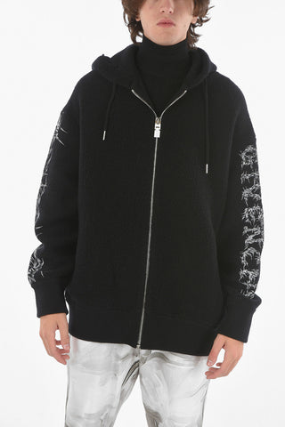 Zip-up Hooded Sweatshirt in Bouclé Cotton with Contrasting Logo